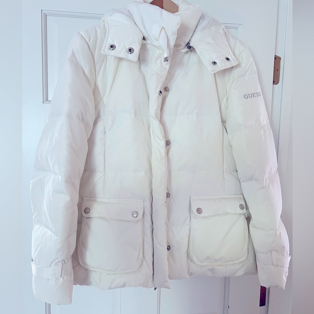 Guess down filled coat, size: large